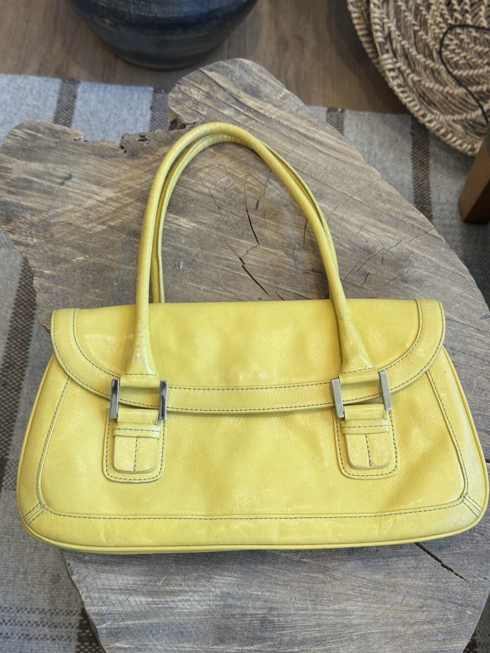 Vintage Nordstrom Sunshine Yellow Handbag Purse Leather Shoulder Y2K Preppy